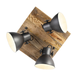 Qazqa plafondspot  Mangoes, 3-lichts zwart met mango hout