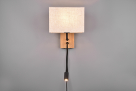 Trio lighting wandlamp Nilam, natural hout met rechthoekige kap