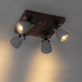 Qazqa plafondspot  Creto, 4-lichts hout met beton