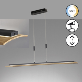 Fischer&honsel hanglamp Shine wood led, zwart-eiken incl. pushdimmer