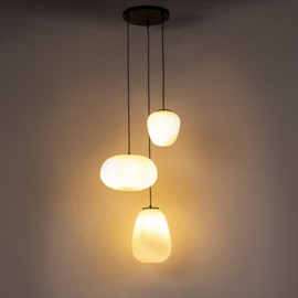 Qazqa hanglamp Hero, 3-lichts zwart met wit glas