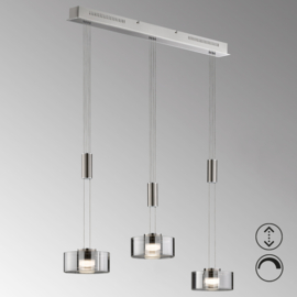 Fischer&honsel hanglamp Lavin led, 3-lichts mat nikkel rookglas