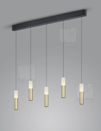 Helestra  hanglamp Lidos led, 5-lichts zwart-koper