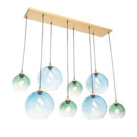 Qazqa hanglamp Sandra, messing met blauw- groen glas