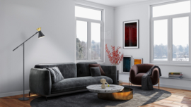 Helestra vloerlamp Luk led, zwart - goudAluminium + gematteerd acryllas