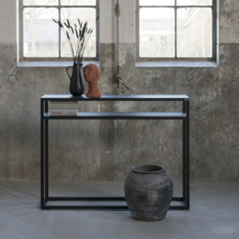 Spinder design Sidetable Daniël, zwart met geborsteld eikenhouten blad