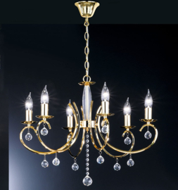 Fischer & Honsel hanglamp Sala, 6-lichts messing kristal
