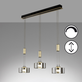 Fischer&honsel hanglamp Lavin led, 3-lichts zwart-goud