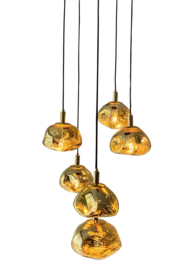 Light trend hanglamp Goldbrood, 6-lichts met goud kleur glas