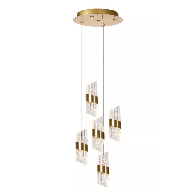 Lucide hanglamp Kligande led, 5-lichts mat goud/messing rond