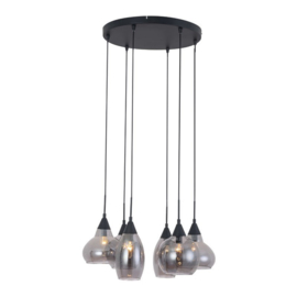 Freelight hanglamp Macchia, 6-lichts met rookglas