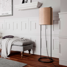 By Rydéns vloerlamp Vieste, zwart met een kap in de kleur beige incl. licht bron