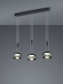 Trio lighting hanglamp Madison led,  3-lichts mat zwart incl. switch dimmer