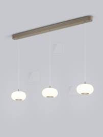 Helestra hanglamp Sapo led, 3-lichts balk caffee opal glas