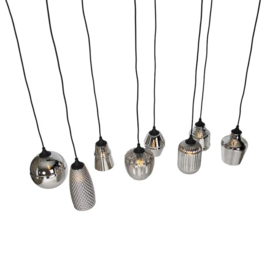Qazqa hanglamp Hanne, 8-lichts zwart met smoke glas
