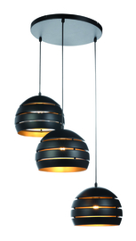 Freelight hanglamp Djarin 3-lichts zwart-goud rond