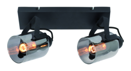 Freelight plafondspot  Fumoso, 2-lichts mat zwart met smoke glas