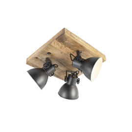 Qazqa plafondspot  Mangoes, 3-lichts zwart met mango hout