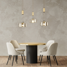 Fischer&honsel hanglamp Lavin led, 3-lichts zwart-goud