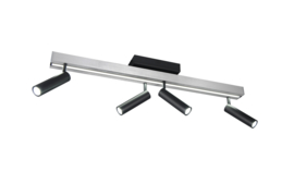 Trio lighting plafondspot  Zeno led, 4-lichts geborsteld aluminium-zwart