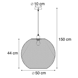 Qazqa  hanglamp Mesh Ball, zwart 50 cm