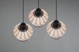 Trio lighting hanglamp Borka, 3-lichts zwart met rotan natural