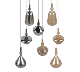 Trio lighting hanglamp Aldea, 8-lichts amber-grijsglas rond