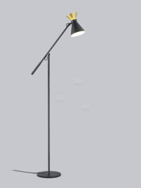Helestra vloerlamp Luk led, zwart - goudAluminium + gematteerd acryllas