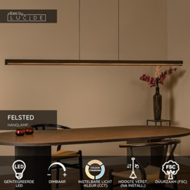 Lucide FELSTED - Hanglamp - LED Dimb. - CCT - 1x28W 2200K/4000K - Zwart