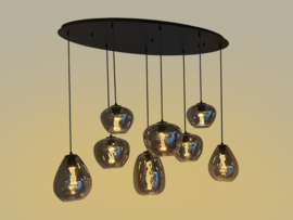 Light trend hanglamp Hola, 8-lichts ovaal smokeglas