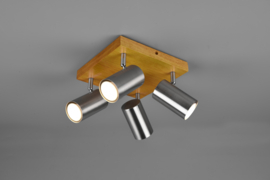 Trio lighting plafondspot Marley led, 4-lichts mat nikkel-hout incl. lichtbron