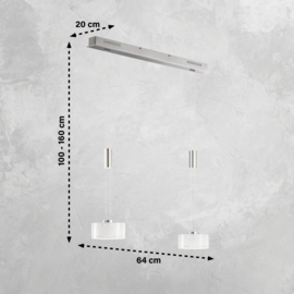 Fischer&honsel hanglamp Lavin led, 2-lichts mat nikkel- opaal glas