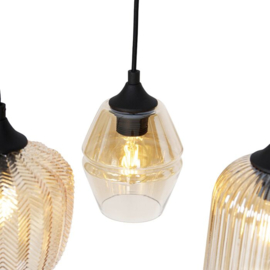 Qazqa hanglamp Hanne, 8-lichts zwart met amber glas