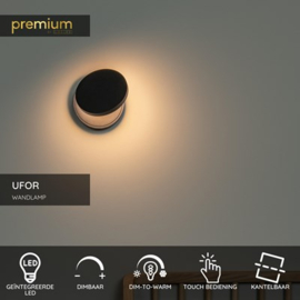 Lucide UFOR - Wandlamp - Ø 12 cm - LED Dim to warm - 1800K/3000K - Zwart