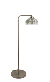 Old timer light vloerlamp Iglo, mat nikkel met tiffany opaal