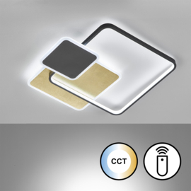 Fischer & Honsel plafondlamp Tomo led, mat zwart-goldleaf incl. afstandsbediening