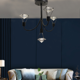 Light trend plafondlamp Diamond, 4-lichts plated steel+Crystal glas