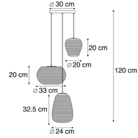 Qazqa hanglamp Hero, 3-lichts zwart met wit glas