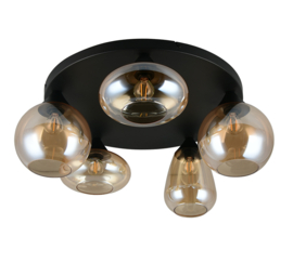 Trio-lighting plafondlamp Lumina, 5-lichts zwart amberglas