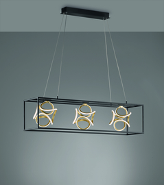 Fischer & Honsel hanglamp Gesa led, 3-lichts zwart met goldleaf incl. touch dimmer
