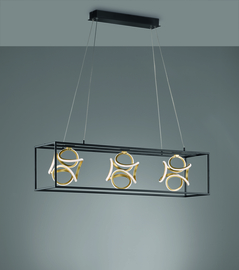 Fischer&Honsel hanglamp Gesa led, 3-lichts zwart met goldleaf incl. touch dimmer