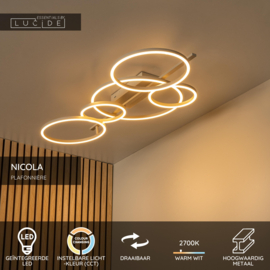 Lucide NICOLA - Plafonnière - LED - CCT - 1x37W 2700K/4000K - Taupe