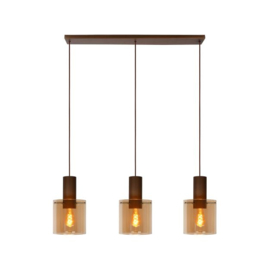 Lucide hanglamp Toledo, 3-lichts koper amber glas