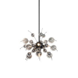 Qazqa hanglamp Explode, 4-lichts zwart met smoke glas