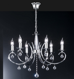 Fischer & Honsel  hanglamp Sala, 6-lichts chrome kristal