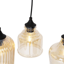 Qazqa hanglamp Hanne, 8-lichts zwart met amber glas