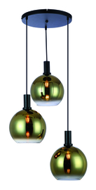 Hanglamp Gradiente  3-lichts zwart met goud glas rond