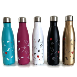 Dubbelwandige fles - ZORG symbolen - Wit