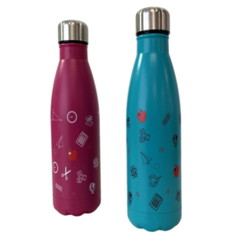 Dubbelwandige fles - onderwijs symbolen - Aqua