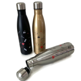 Dubbelwandige fles - ZORG symbolen - Zwart